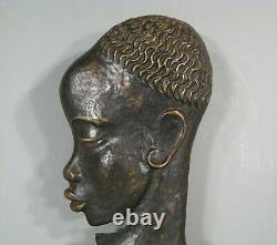 Buste Profil Femme Africaine Sculpture Ancienne Bronze Style Karl Hagenauer
