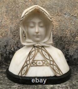 Buste Vierge Marie Lourdes Sculpture Ancienne Albâtre C. 1900 Statue Fagioli