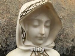 Buste Vierge Marie Lourdes Sculpture Ancienne Albâtre C. 1900 Statue Fagioli