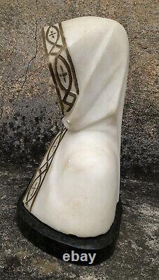 Buste Vierge Marie Lourdes Sculpture Ancienne Albâtre C. 1900 Statue Fagioli