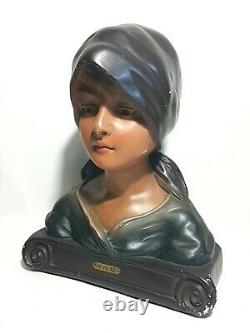 Buste ancien Jeune femme au fichu art déco Old woman plaster bust début XXème
