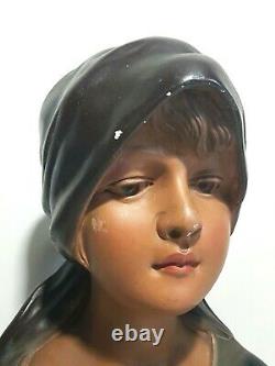 Buste ancien Jeune femme au fichu art déco Old woman plaster bust début XXème
