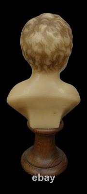Buste ancien d'enfant chérubin en cire Socle en bois XIXe