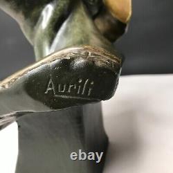 Buste de GLADIATEUR ROMAIN signé AURILI Fonte d'art patine bronze vintage ancien