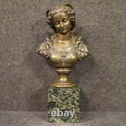Buste de femme sculpture en bronze statue base de marbre style ancien 900