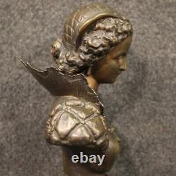 Buste de femme sculpture en bronze statue base de marbre style ancien 900