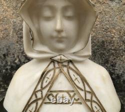 Buste en Albâtre Figurant la Vierge Marie Sculpture Ancienne Vers 1900