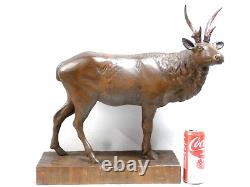 CERF BOIS SCULPTE FORET NOIRE ANCIENNE GRANDE SCULPTURE ANIMALIÈRE signé