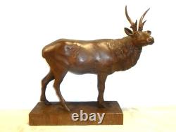 CERF BOIS SCULPTE FORET NOIRE ANCIENNE GRANDE SCULPTURE ANIMALIÈRE signé