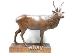 CERF BOIS SCULPTE FORET NOIRE ANCIENNE GRANDE SCULPTURE ANIMALIÈRE signé