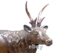 CERF BOIS SCULPTE FORET NOIRE ANCIENNE GRANDE SCULPTURE ANIMALIÈRE signé