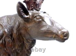 CERF BOIS SCULPTE FORET NOIRE ANCIENNE GRANDE SCULPTURE ANIMALIÈRE signé