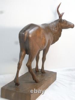 CERF BOIS SCULPTE FORET NOIRE ANCIENNE GRANDE SCULPTURE ANIMALIÈRE signé