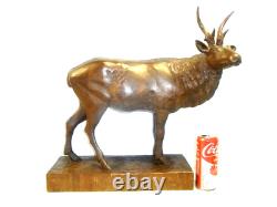 CERF BOIS SCULPTE FORET NOIRE ANCIENNE GRANDE SCULPTURE ANIMALIÈRE signé