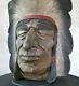 Chef Indien, Grande Tête Chef Indien En Bois, Sculpture, Enseigne Ancienne, Totem