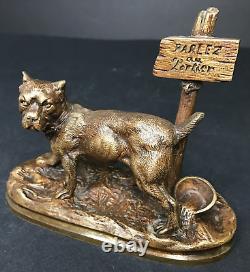 CHIEN DE GARDE bronze non signé Fonte ancienne vintage ancien antique $