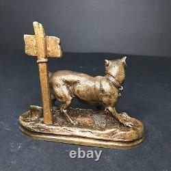 CHIEN DE GARDE bronze non signé Fonte ancienne vintage ancien antique $