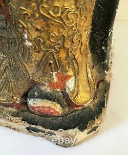 CHINE STATUE ANCIENNE DIGNITAIRE EMPEREUR PLTRE BOIS QING 31 cm