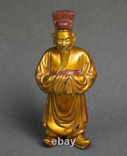 CHINE ou ASIE statue en bois doré Sculpture Homme sage moine ancien