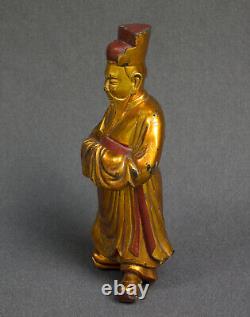 CHINE ou ASIE statue en bois doré Sculpture Homme sage moine ancien
