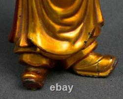 CHINE ou ASIE statue en bois doré Sculpture Homme sage moine ancien
