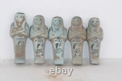 COLLECTION DE 5 STATUES UNIQUES PHARAONIQUES ANCIENNES ÉGYPTIENNES USHABTI de