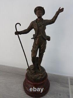 C. ANFRIE sculpture en bronze ancienne statue FIGURINE °TOURISTE °ART NOUVEAU