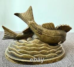 C. CHARLES Periode Art Déco, Poissons en Bronze Belle Patine Ancienne. Signés