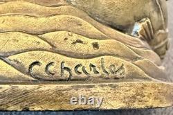 C. CHARLES Periode Art Déco, Poissons en Bronze Belle Patine Ancienne. Signés