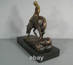 Cavalier A Cru Cheval Homme Equitation Sculpture Bronze Ancien Signé Gerd Jaeger