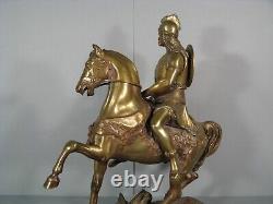 Cavalier Guerrier Empire Romain Spqr Sculpture Bronze Ancien Signé Trénaux