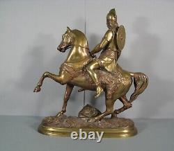 Cavalier Guerrier Empire Romain Spqr Sculpture Bronze Ancien Signé Trénaux