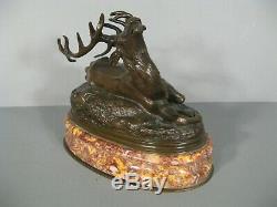 Cerf Blessé Sculpture Animalière Ancienne Bronze Signé Louis Vidal Aveugle