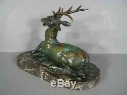 Cerf Sculpture Animalière Ancienne Bronze Signée Fiot /maximilien Fiot Sculpteur