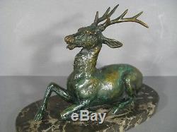 Cerf Sculpture Animalière Ancienne Bronze Signée Fiot /maximilien Fiot Sculpteur