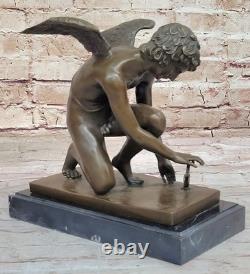 Chair Mâle Guardian Ange Winged Sculpture Statue Ancien 100% Véritable en Bronze