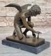 Chair M&acirc;le Guardian Ange Winged Sculpture Statue Ancien 100% V&eacute;ritable En Bronze