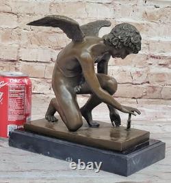 Chair Mâle Guardian Ange Winged Sculpture Statue Ancien 100% Véritable en Bronze