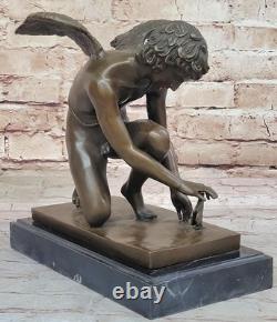 Chair Mâle Guardian Ange Winged Sculpture Statue Ancien 100% Véritable en Bronze