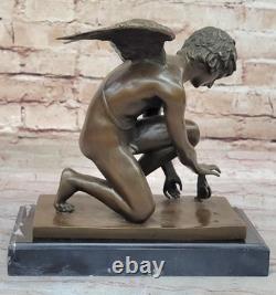 Chair Mâle Guardian Ange Winged Sculpture Statue Ancien 100% Véritable en Bronze
