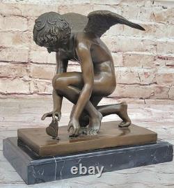 Chair Mâle Guardian Ange Winged Sculpture Statue Ancien 100% Véritable en Bronze