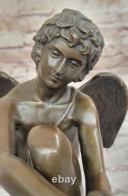 Chair Mâle Guardian Ange Winged Sculpture Statue Ancien 100% Véritable en Bronze