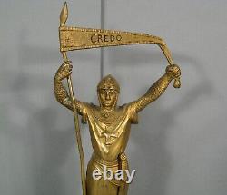Chevalier Croisé Terre Sainte Templier Credo Bronze Ancien Signé Ferrand