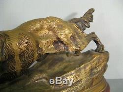 Chien De Chasse A Laffût Ancienne Sculpture Animalière En Bronze Patiné