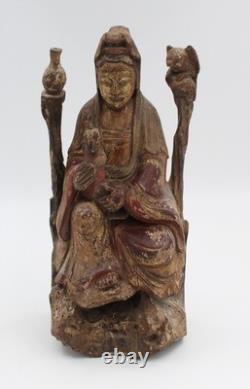 Chine statue en bois ancienne guanyin et enfant 18 / 19 eme