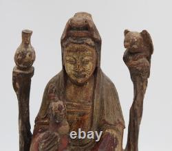 Chine statue en bois ancienne guanyin et enfant 18 / 19 eme