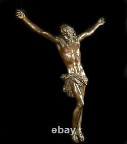Christ pour crucifix sculpture ancienne en bronze 25 cm par 18 cm