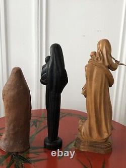 Circa 1900 Lot Bustes Sculptures Vierge Anciennes signées Bois Et Terre Cuite