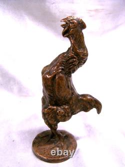 Coq Chantant Bronze Emmanuel Fremiet Ancienne Sculpture Animaliere