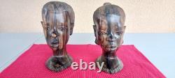 Couple Art africain 2 Têtes anciennes années 50/60 Sculpture statue en bois